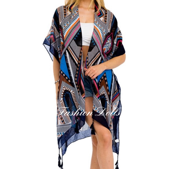 S-XXL🌵Aria Geo Pop Color Tribal Kimono New - Picture 2 of 7